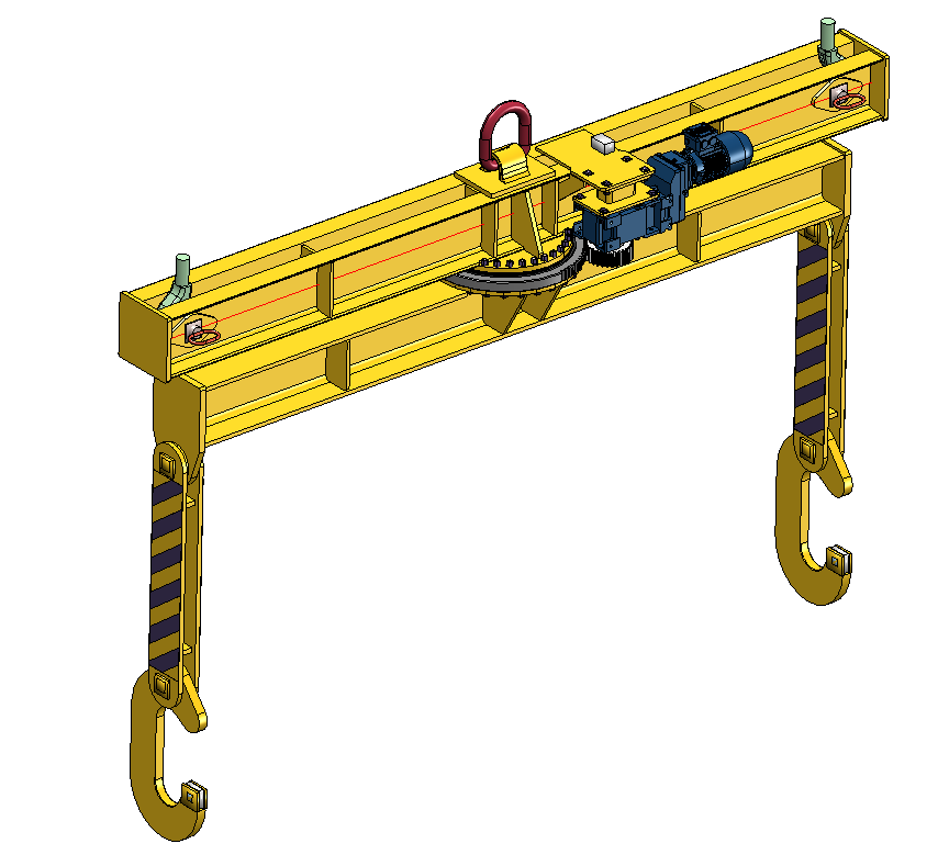 Trawersa obrotowa z hakami — model CAD